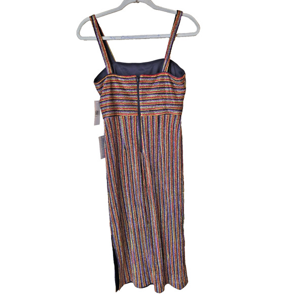 Donna Morgan Metallic Rainbow Striped Dress Size 4 Bodycon Shiny Party New - Picture 3 of 11